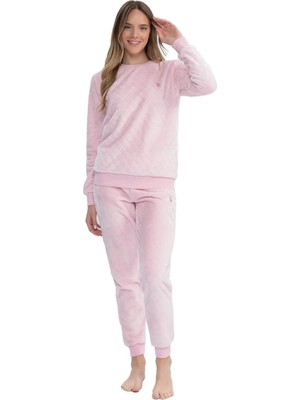 U.s Polo Assn. 17080 Kadın Uzun Kollu Welsoft Paçası Lastikli Pijama Takım-Pembe