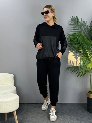 Pazarella Kadın Uzun Kollu Kapüşonlu Oversize Sweat ve Pantolon Ikili Takım