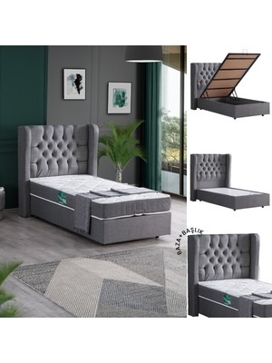 Setay Riga İkili Set Tek Kişilik Baza Başlık - Gri