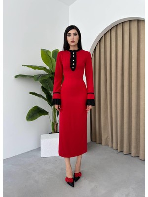 Tressa Pile Detay Uzun Elbise