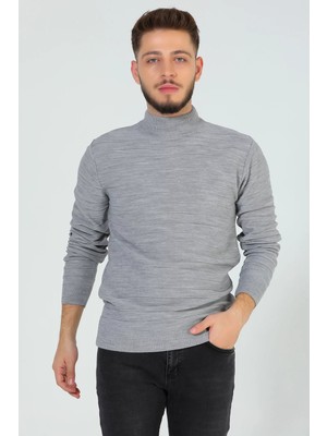 Gri Erkek Çizgi Desenli Triko Kazak P-00006441