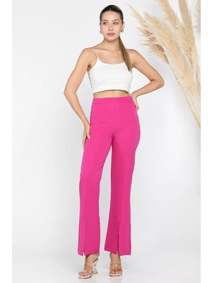 Julude Fuşya Kadın Paça Yırtmaçlı Tarz Pantolon P-00001668