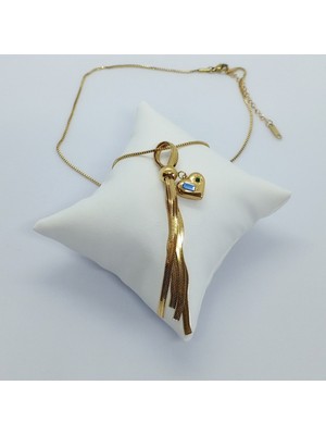 Ödül Moda Çelik Gold Kalpli Püskül Kolye