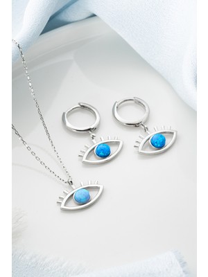 Silvano Jewelry 925 Ayar Gümüş Göz Opal Taşlı (Kolye-Küpe) Seti