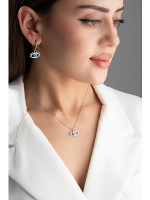 Silvano Jewelry 925 Ayar Gümüş Göz Opal Taşlı (Kolye-Küpe) Seti