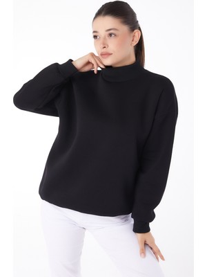 Düz Yarım Balıkçı Yaka Kadın Siyah Sweatshirt - 26047