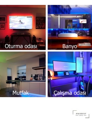 Anaway Şerit Aydınlatma Tv Arkası Silikonlu 1 Metre Kumandalı Rgb LED Seti