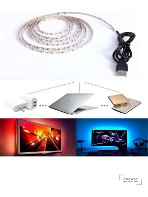 Anaway Şerit Aydınlatma Tv Arkası Silikonlu 1 Metre Kumandalı Rgb LED Seti