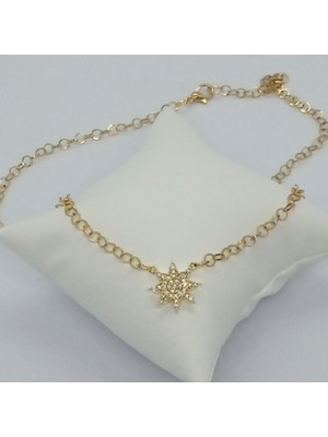 Ödül Moda Çelik Gold Zirkon Taşlı Güneş Kolye