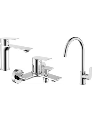 Turkuaz Cerastyle Ibiza Üçlü Set Lavabo+Banyo+Eviye Bataryası Krom