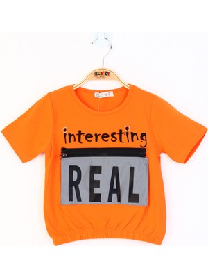 Toontoy Kız Çocuk Crop Model Cebi Reflektör Detaylı Baskılı Tişört