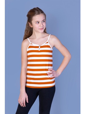 Toontoy Kız Çocuk Önü Düğmeli Çizgili Atlet