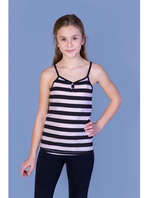 Toontoy Kız Çocuk Önü Düğmeli Çizgili Atlet