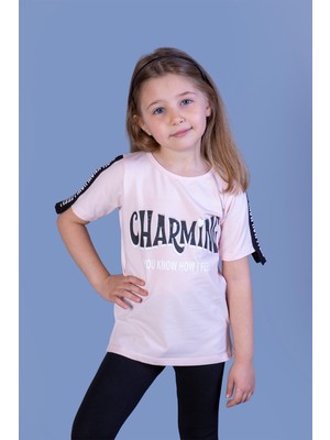 Toontoy Kız Çocuk Kolları Şerit Detaylı Baskılı Tişört