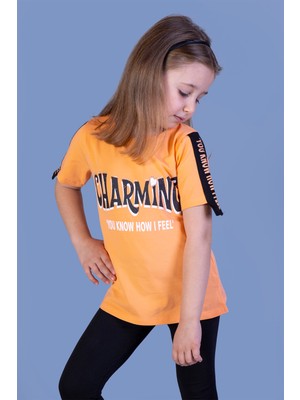 Toontoy Kız Çocuk Kolları Şerit Detaylı Baskılı Tişört