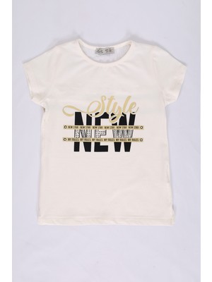 Toontoy Kız Çocuk Baskılı Taş Işlemeli Tişört