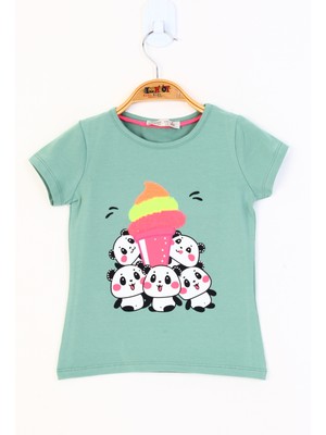 Toontoy Kız Çocuk Baskılı Çevirmeli Pul Detaylı Tişört