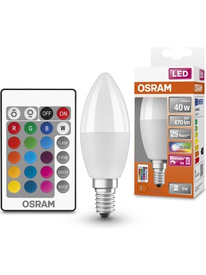 Osram Led 4.9 W RGBW 470lm E14 Duy 15 Farklı Renk ve Sarı Işık Kumandalı Ampul