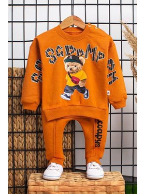 Miniğimin Cicileri Bear Baskılı Çimalı Desen Erkek Bebek 2 li takım - Tarçın