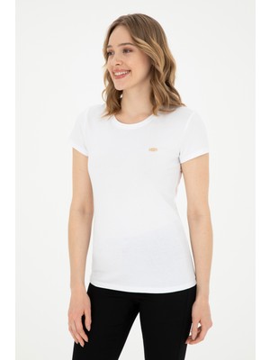 U.S. Polo Assn. Kadın Beyaz Bisiklet Yaka Basic Tişört 50288686-VR013