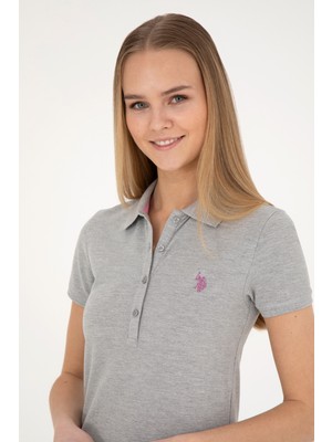 U.S. Polo Assn. Kadın Gri Melanj Basic Polo Yaka Tişört 50280057-VR086