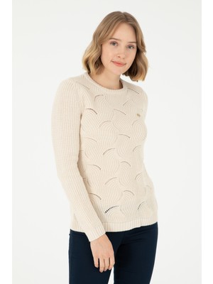 U.S. Polo Assn. Kadın Krem Melanj Bisiklet Yaka Kazak 50293054-VR159