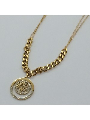Ödül Moda Çelik Gold Zirkon Taşlı Hayat Ağacı Kolye