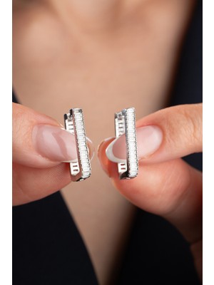 Silvano Jewelry 925 Ayar Gümüş Baget Taşlı U Küpe