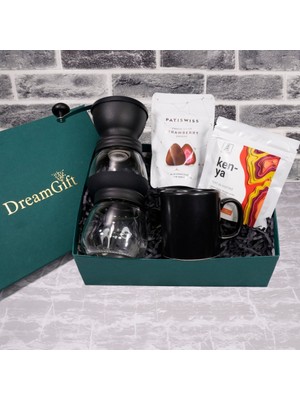 Dreamgift - Kahve Tutkunları Için: Seramik Öğütücülü Cam Kahve Öğütücüsü ve Just Coffee Kenya Çekirdek Kahve Seti