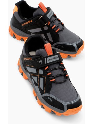 Çocuk Unisex Füme Oranj Termo Taban Su Itici Kumaş Cırtlı Trekking Ayakkabı