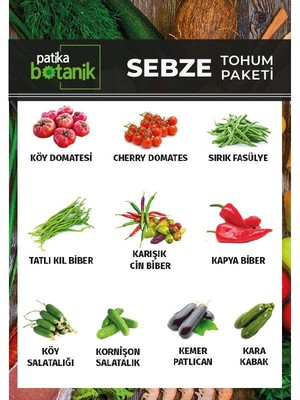 Patika Botanik 10 Çeşit Sebze Tohum Paketi 1000+ Tohum Türkiye Menşeli Yüksek Verim Özellikli