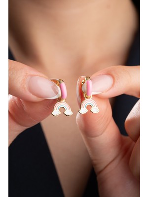 925 Ayar Gümüş Mineli Gökkuşağı Çocuk Küpe