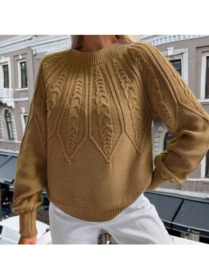 Saç Örgülü Bisiklet Yaka Italyan Kol Triko Kazak