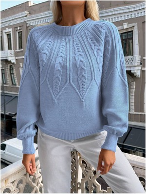 Saç Örgülü Bisiklet Yaka Italyan Kol Triko Kazak