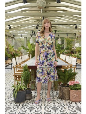 Monamise Kadın Çiçek Ve Yaprak Desenli Elbise 24011