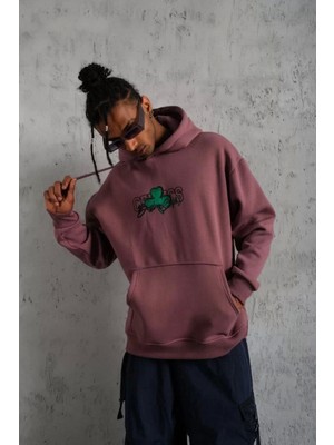 Asgard Wear Erkek Baskılı Kapüşonlu ve Kordon Ipli Sweat - Gül Kurusu