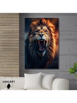 Gaagart Tekli Dikey Kanvas Duvar Tablosu Kükreyen Sert Aslan Portresi
