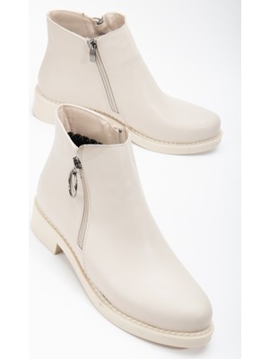 Tonny Black Kadın Ten Cilt Termo Taban Tokalı Çift Fermuarlı Kısa Topuklu Bot