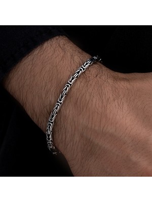 Osmanlı Gümüş Erkek Gümüş Bileklik - Yuvarlak Kral Model 2.8 mm 21 cm Ayar Gümüş Künye
