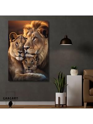 Gaagart Tekli Dikey Kanvas Tablo Sarılmış Aslan Ailesi 50 x 70 Çok Renkli Kanvas Malzeme