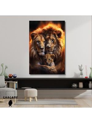 Gaagart Tekli Dikey Kanvas Tablo Sıkı Sarılmış Aslan Aile Portresi 40 x 60 cm Çok Renkli Kanvas