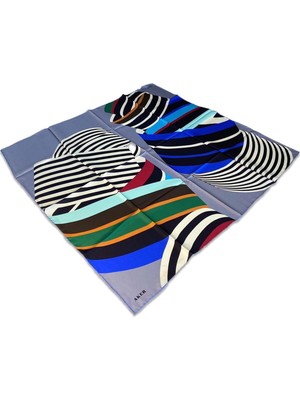 Aker Gri Mavi Karma Desen Tivil İpek Eşarp 8805713 - 922