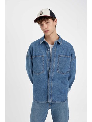 DeFacto Oversize Fit Uzun Kollu Jean Gömlek C7538AX24AU