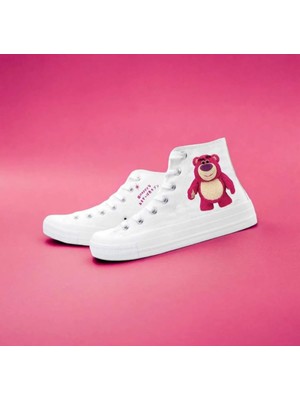 Lias Shoes Pembe Büyük Ayıcık Baskılı Keten Çocuk Spor Ayakkabı Sneaker