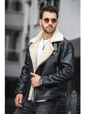 Oksit Banjul Full Kürklü Yandan Fermuarlı Erkek Deri Mont