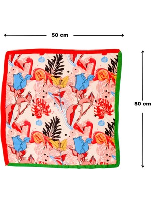 Dreamgift-Flamingo Desenli Yavruağzı Mavi-Kırmızı Eşarp Fular Bandana 50X50 cm | Zarif ve Canlı Tasarım