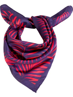 Dreamgift-Lacivert Zeminli Kırmızı Yapraklı Eşarp Fular Bandana 50X50 cm - Doğanın Zarifliği ve Göz Alıcı Kontrast