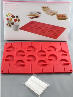 Mutfak Lolipop Çubuklu Silikon Kalıp Çikolata Muffin Sabun Kokulu Taş Mum Epoksi Kalıbı 12 Delikli