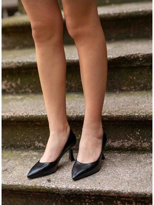 En Cici Moda (Petra) Siyah Yılan Baskılı 5 cm Stiletto Ayakkabı