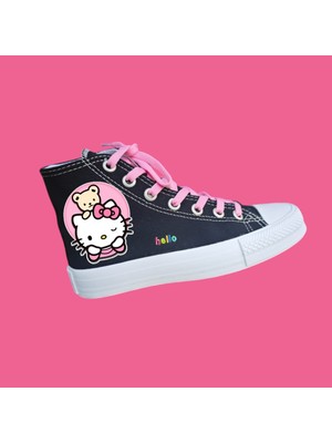 Lias Shoes Pembe Haylo Baskılı Siyah Keten Çocuk Spor Ayakkabı Sneaker